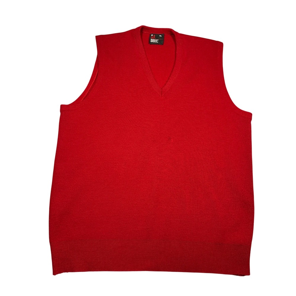 Vintage Robert Bruce Red V-Neck Sweater Vest XL Orlon Acrylic Made in USA